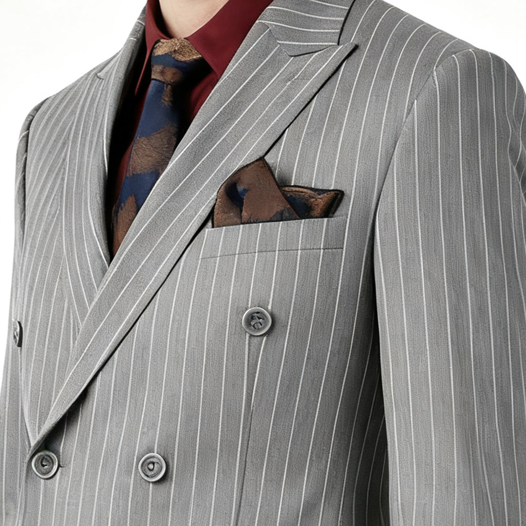 Classic Double-Breasted Pinstripe Suit Set – 2 Piece