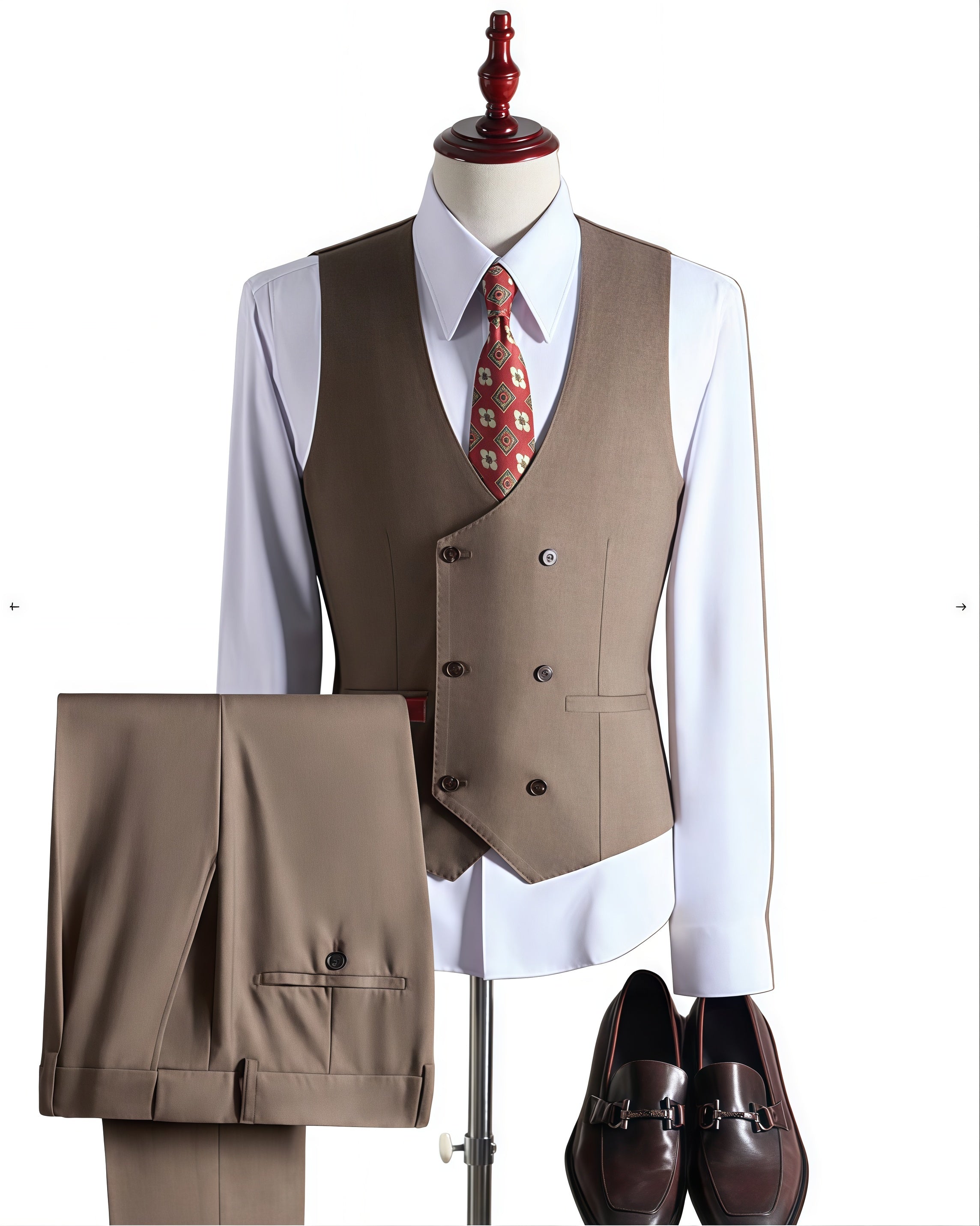 Freedom Island Double-Breasted Wool Suit 3-Piece Set