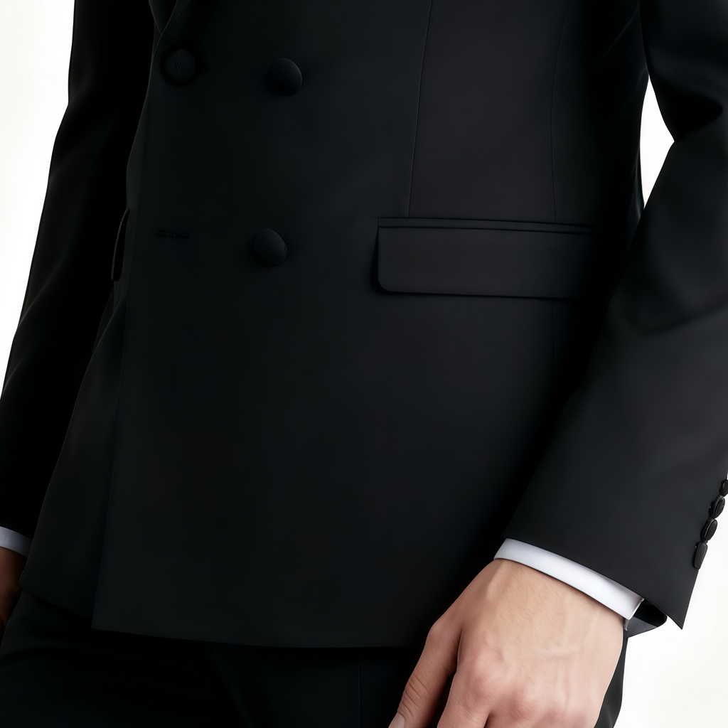 Classic Black Double-Breasted Three-Piece Suit
