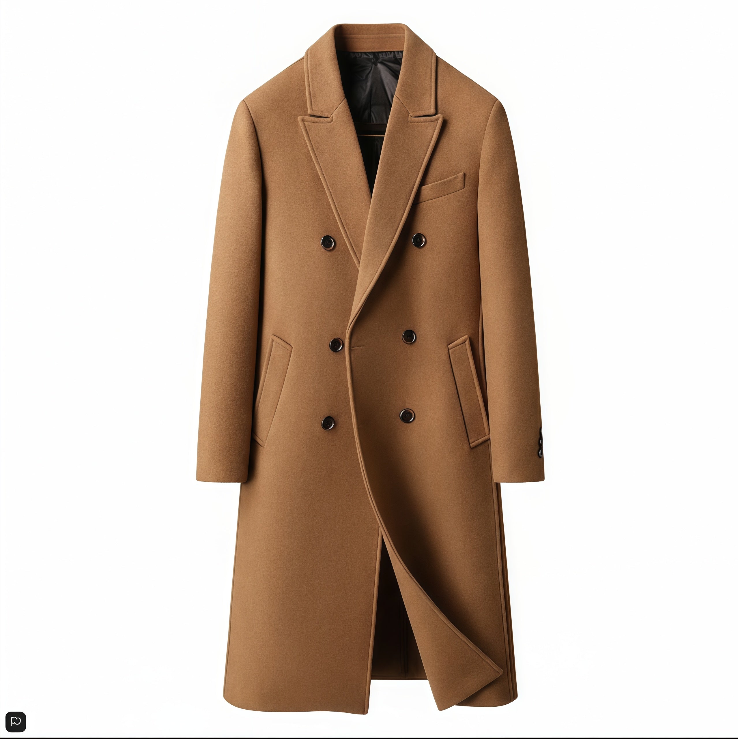 Brown Double-Beasted Pure Wool Overcoat
