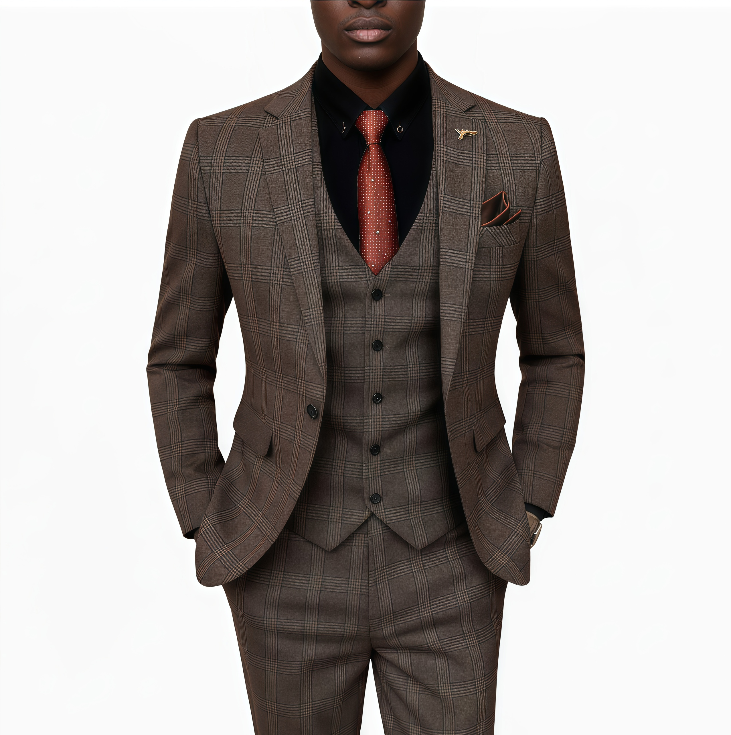 Prince of Wales Check Brown Wool-Blend 3-Piece Suit