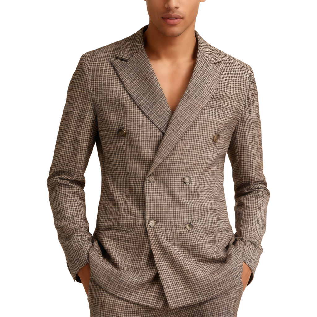 Classic Houndstooth Double-Breasted Blazer