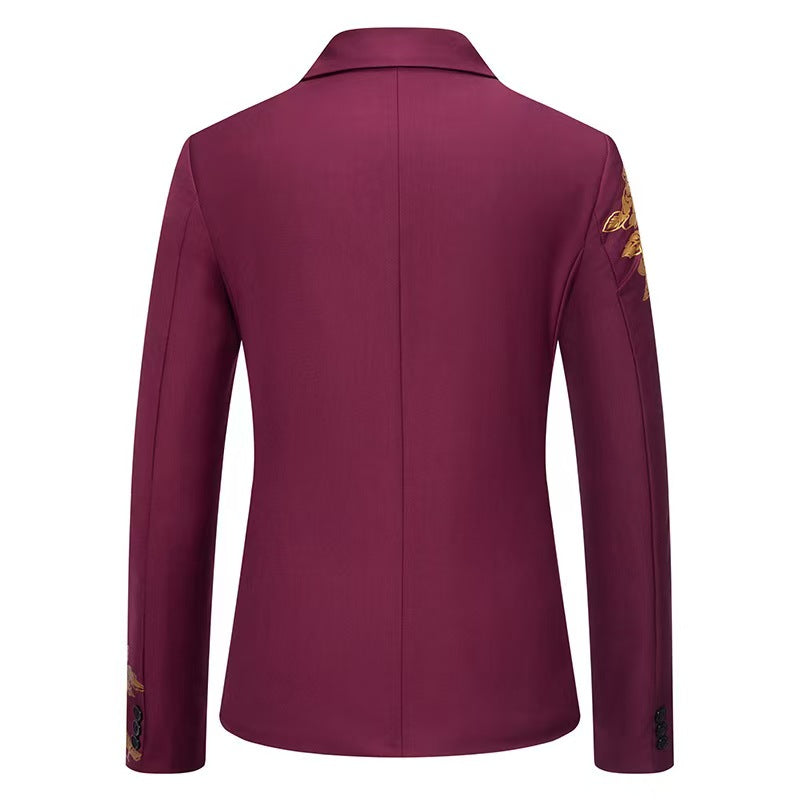 Slim-fit Suit Set with Gold-foil Leaf Pattern