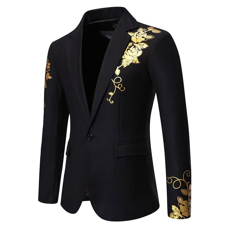 Slim-fit Suit Set with Gold-foil Leaf Pattern
