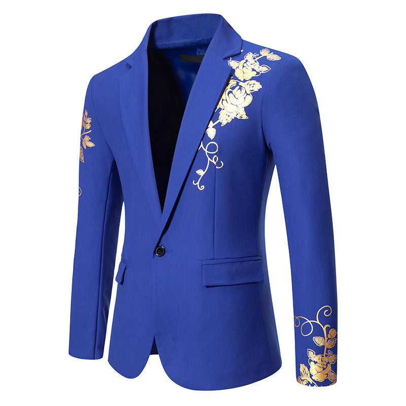Slim-fit Suit Set with Gold-foil Leaf Pattern