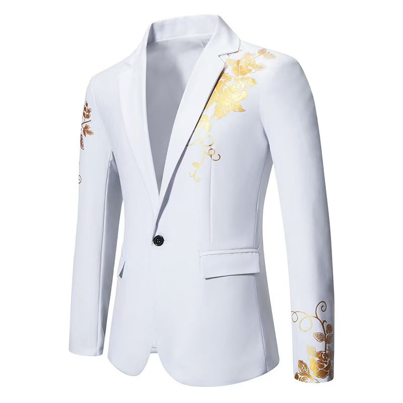 Slim-fit Suit Set with Gold-foil Leaf Pattern