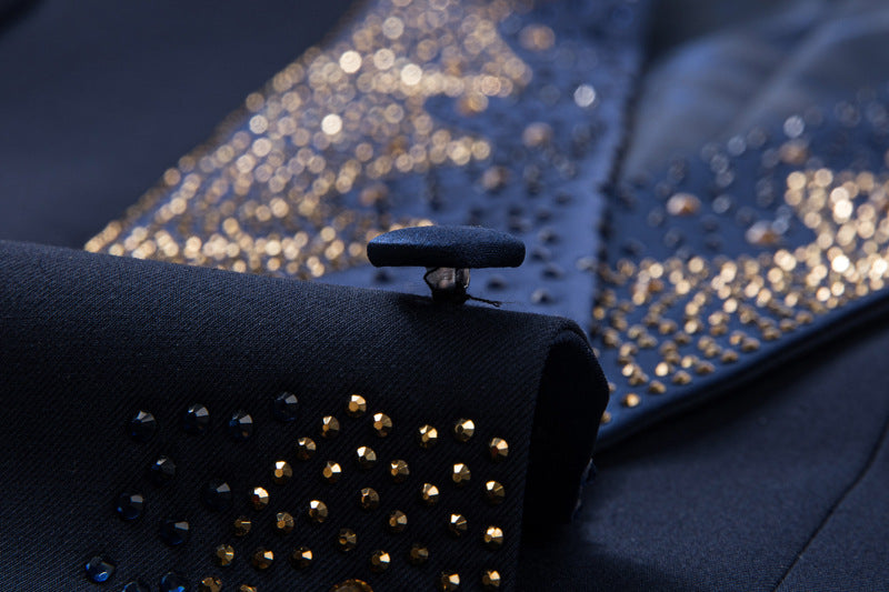 Elegant Diamond-Detail Evening Gown (Three Colors Available)