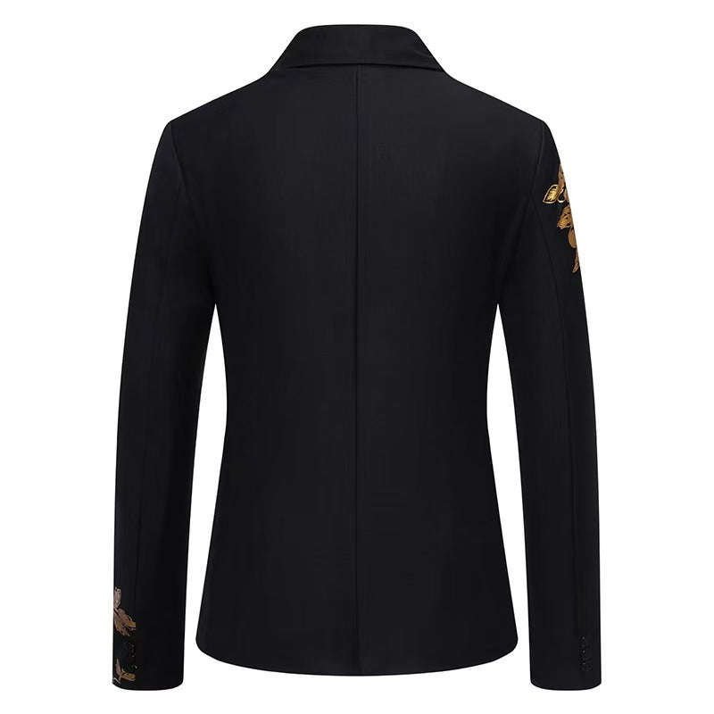 Slim-fit Suit Set with Gold-foil Leaf Pattern