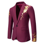 Slim-fit Suit Set with Gold-foil Leaf Pattern