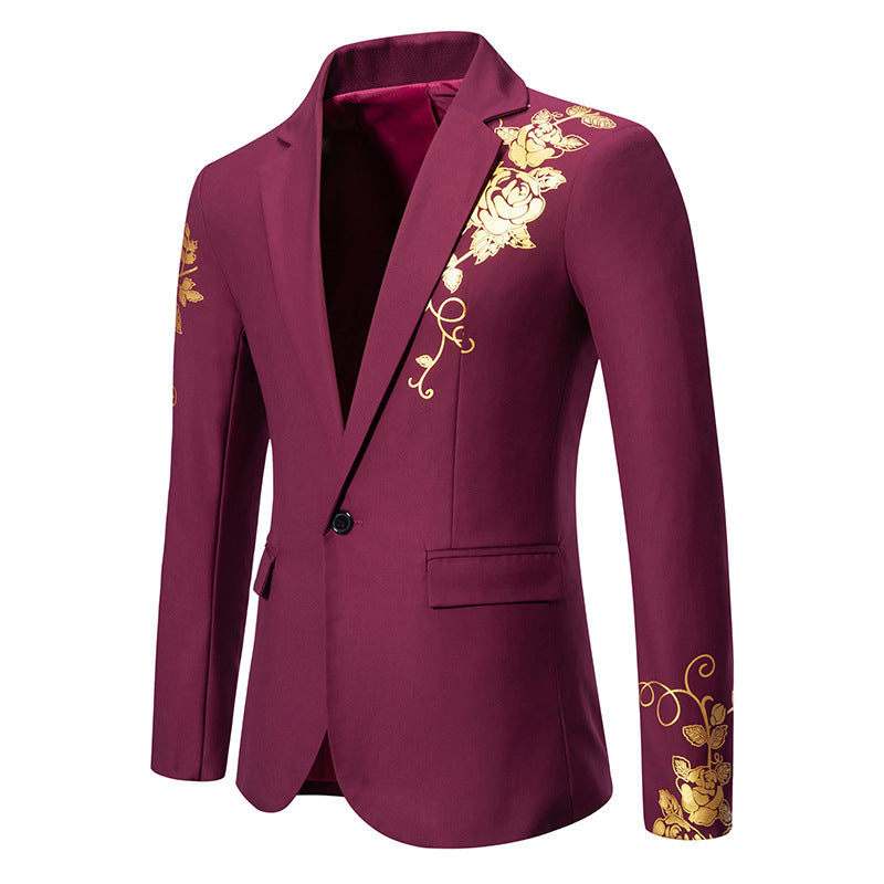 Slim-fit Suit Set with Gold-foil Leaf Pattern