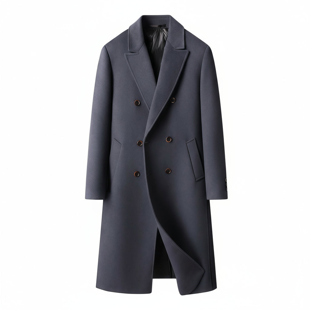 Dark Gray Double-Breasted Pure Wool Overcoat