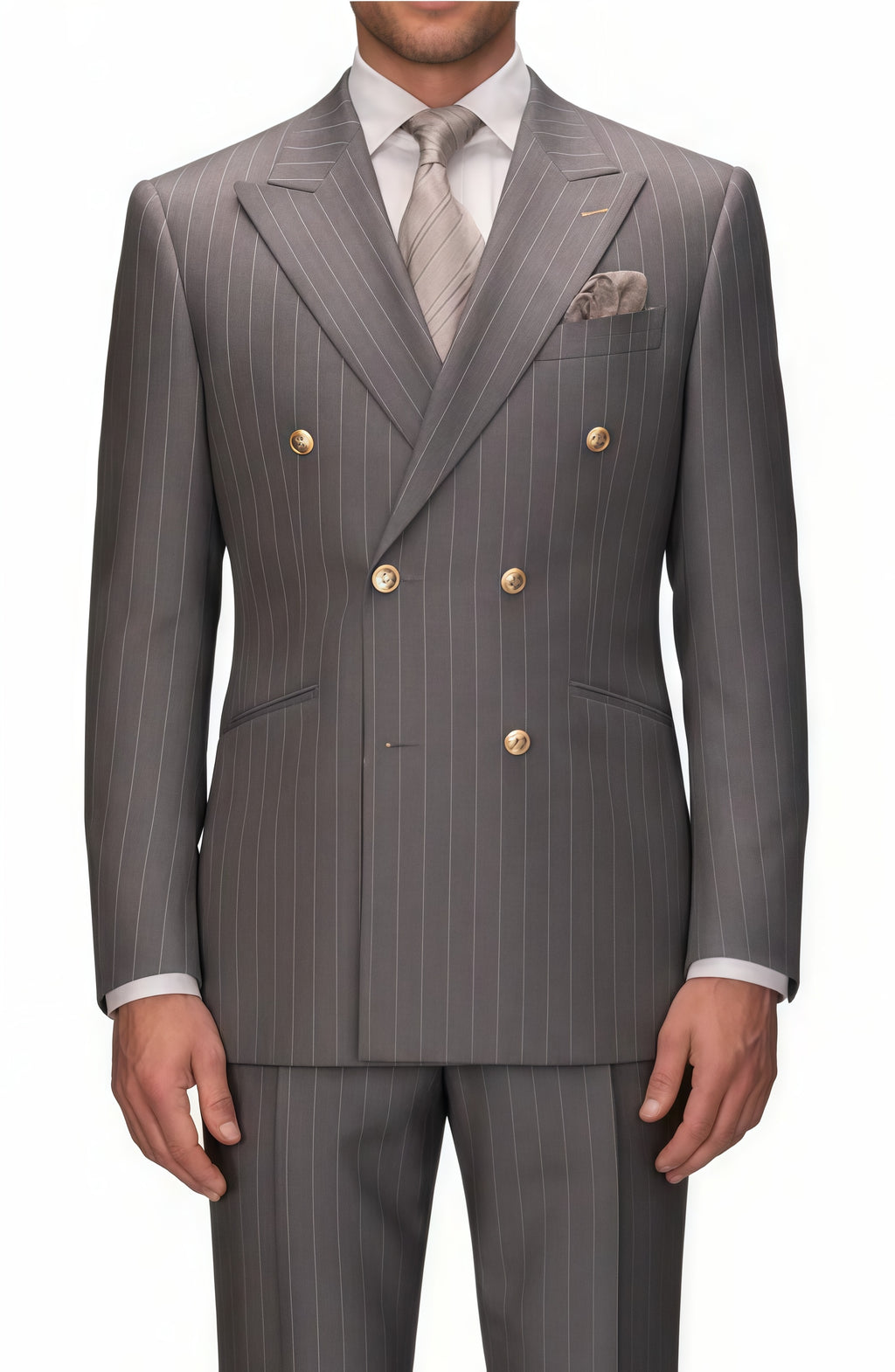 Double-Breasted Brown Pinstripe Suit – Three-Piece Set