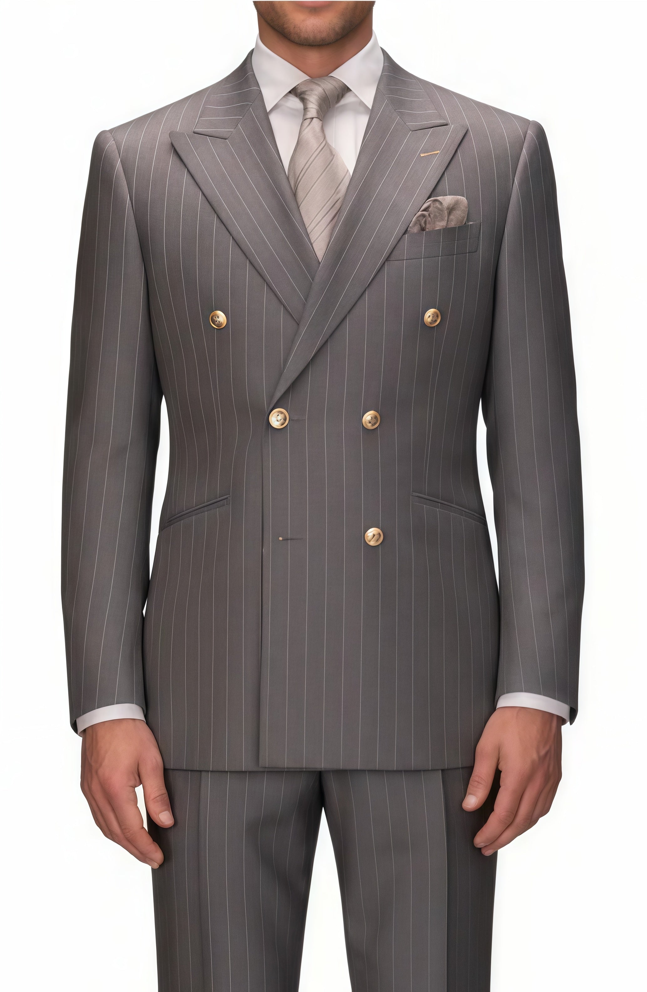 Double-Breasted Brown Pinstripe Suit – Three-Piece Set