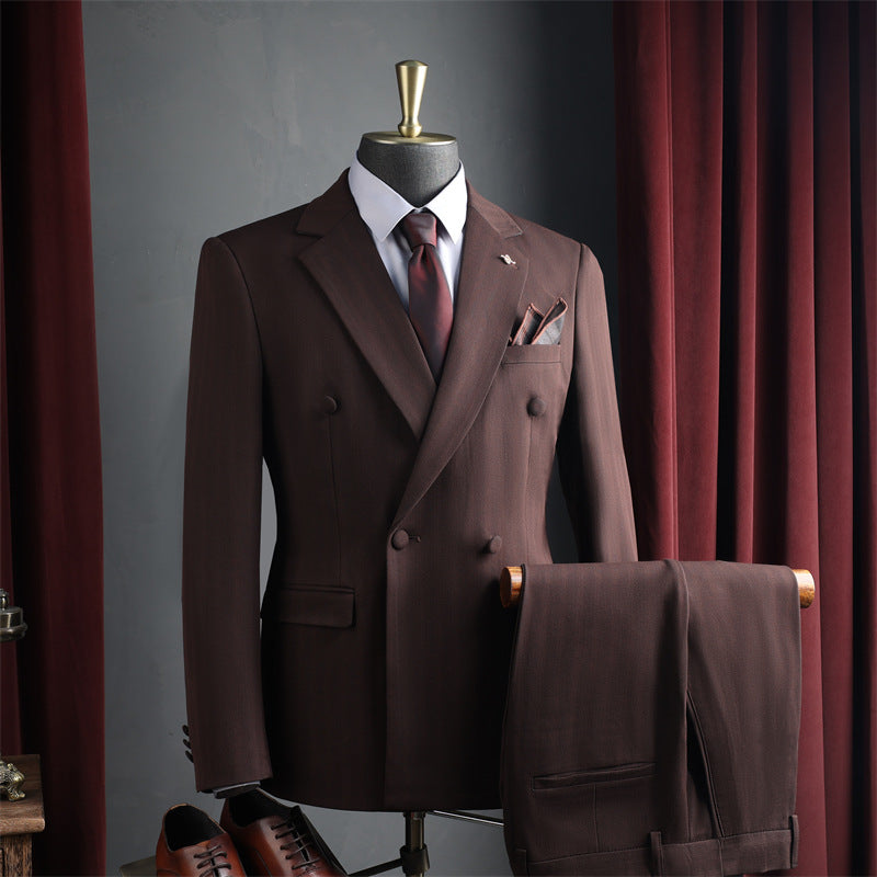Red wine color double-breasted suit set