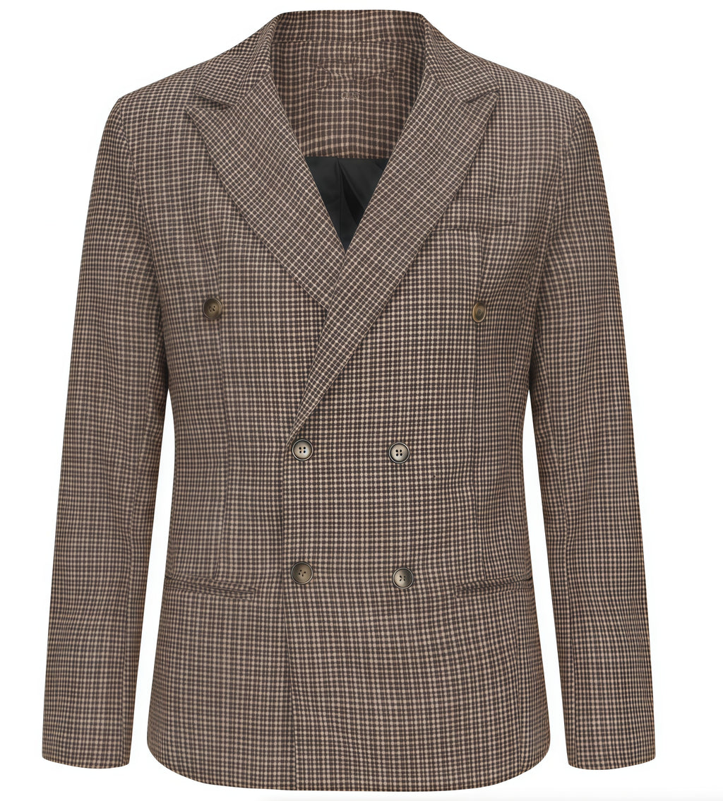 Classic Houndstooth Double-Breasted Blazer