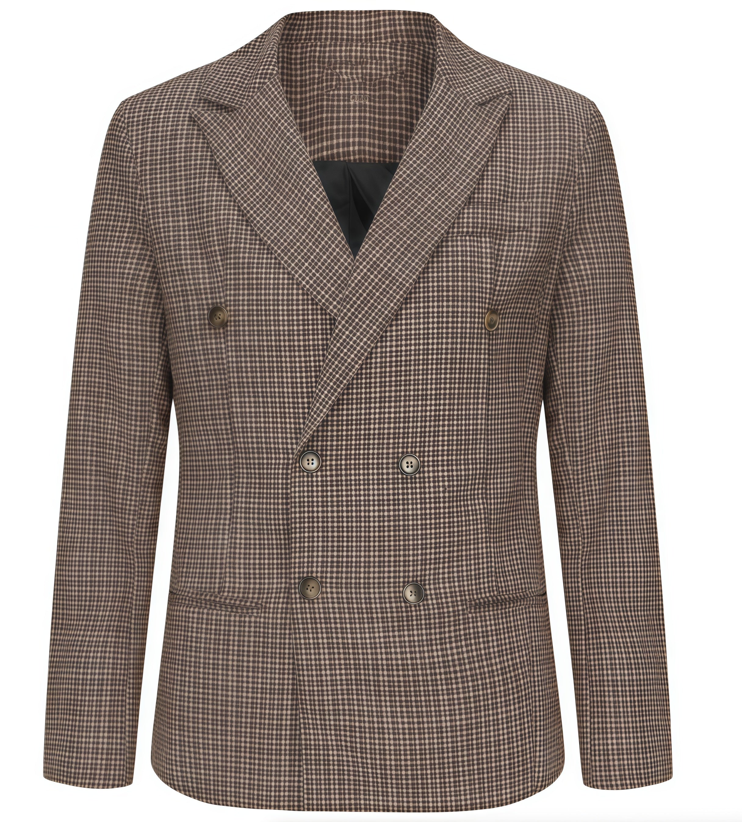 Classic Houndstooth Double-Breasted Blazer