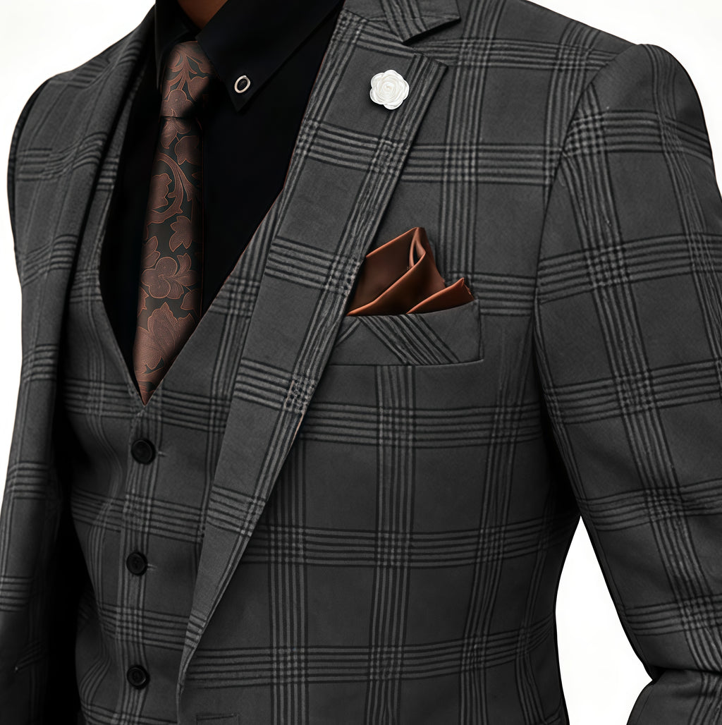 Prince of Wales Check Black Wool-Blend 3-Piece Suit