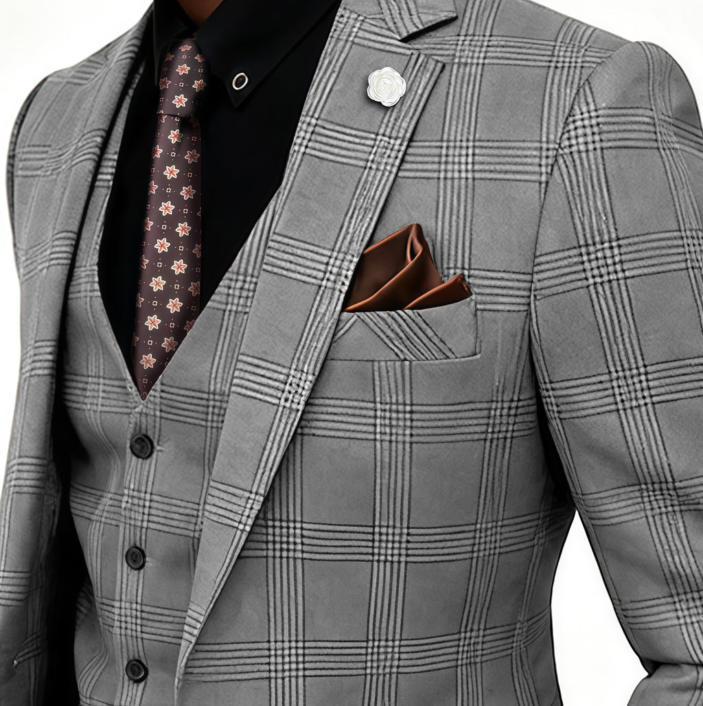 Prince of Wales Check Grey Wool-Blend 3-Piece Suit