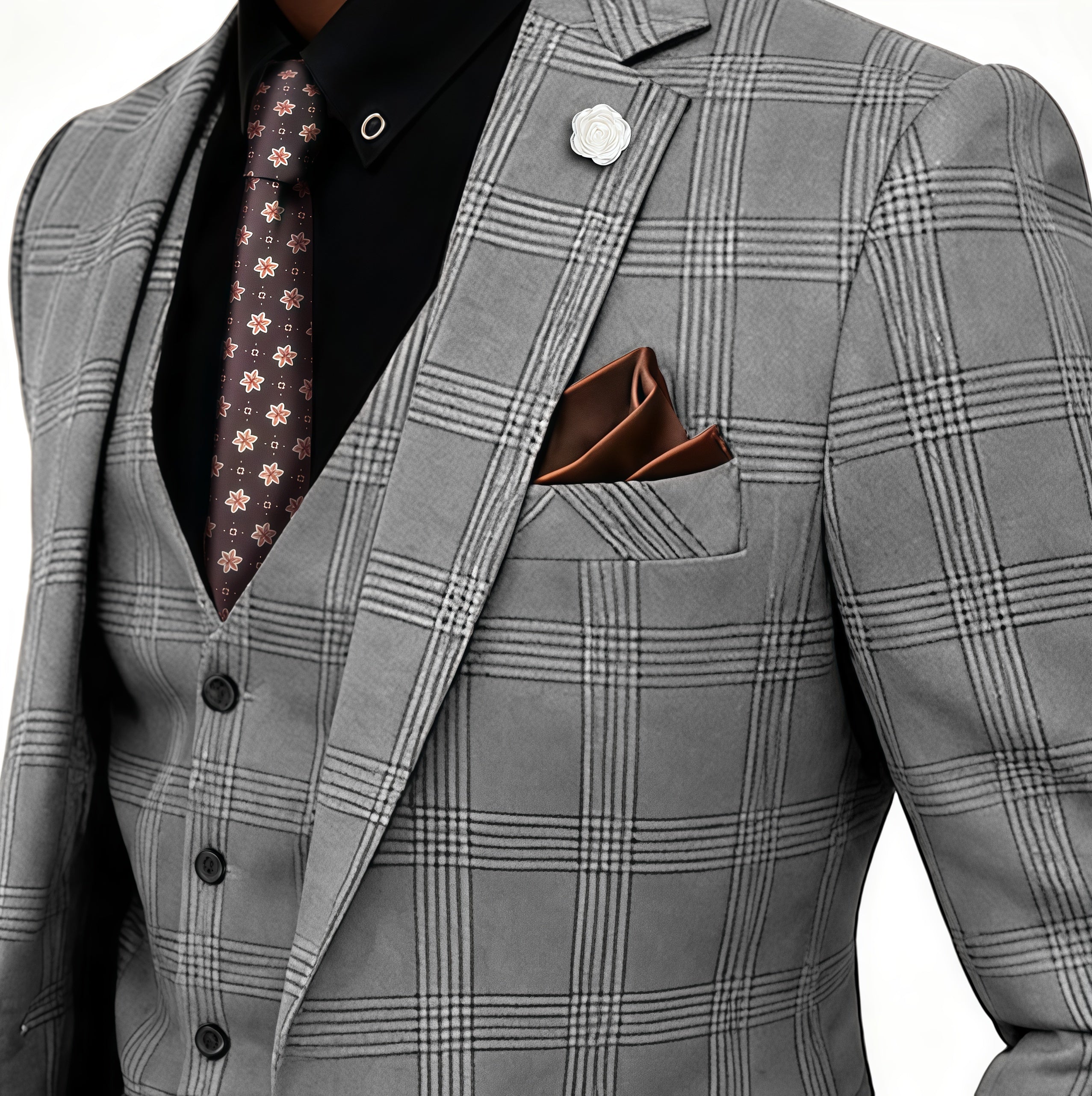 Prince of Wales Check Grey Wool-Blend 3-Piece Suit