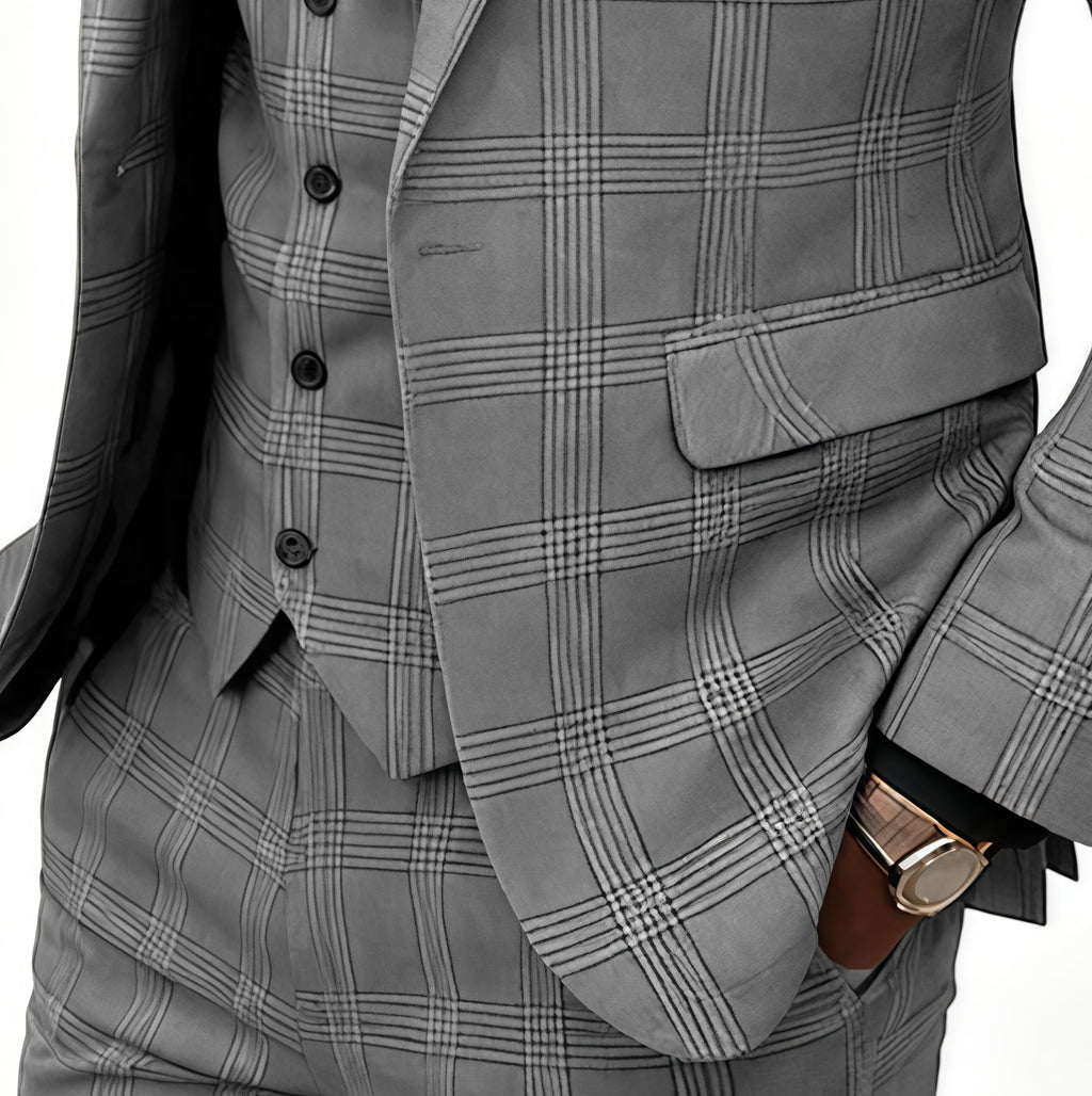 Prince of Wales Check Grey Wool-Blend 3-Piece Suit