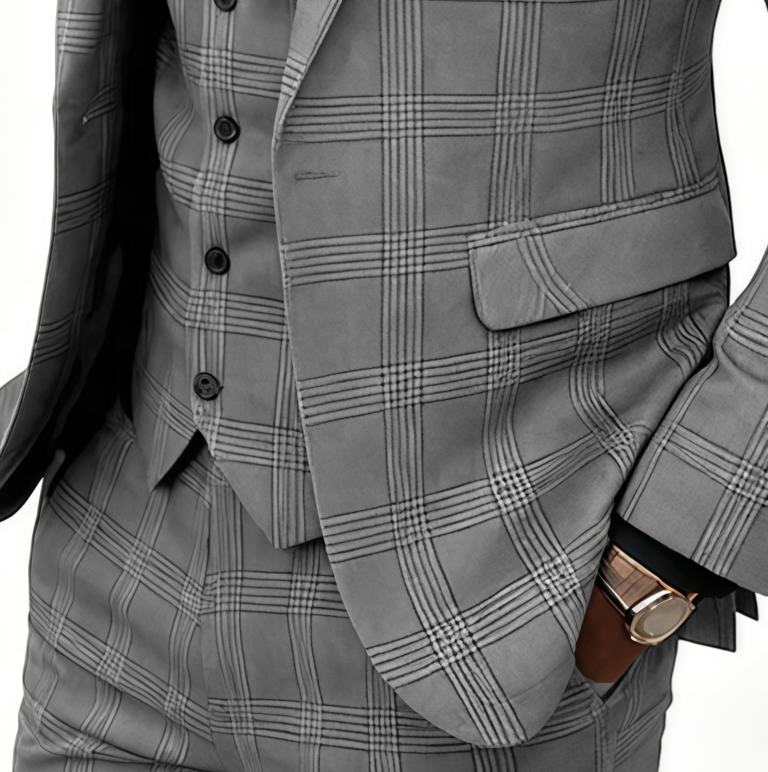 Prince of Wales Check Grey Wool-Blend 3-Piece Suit