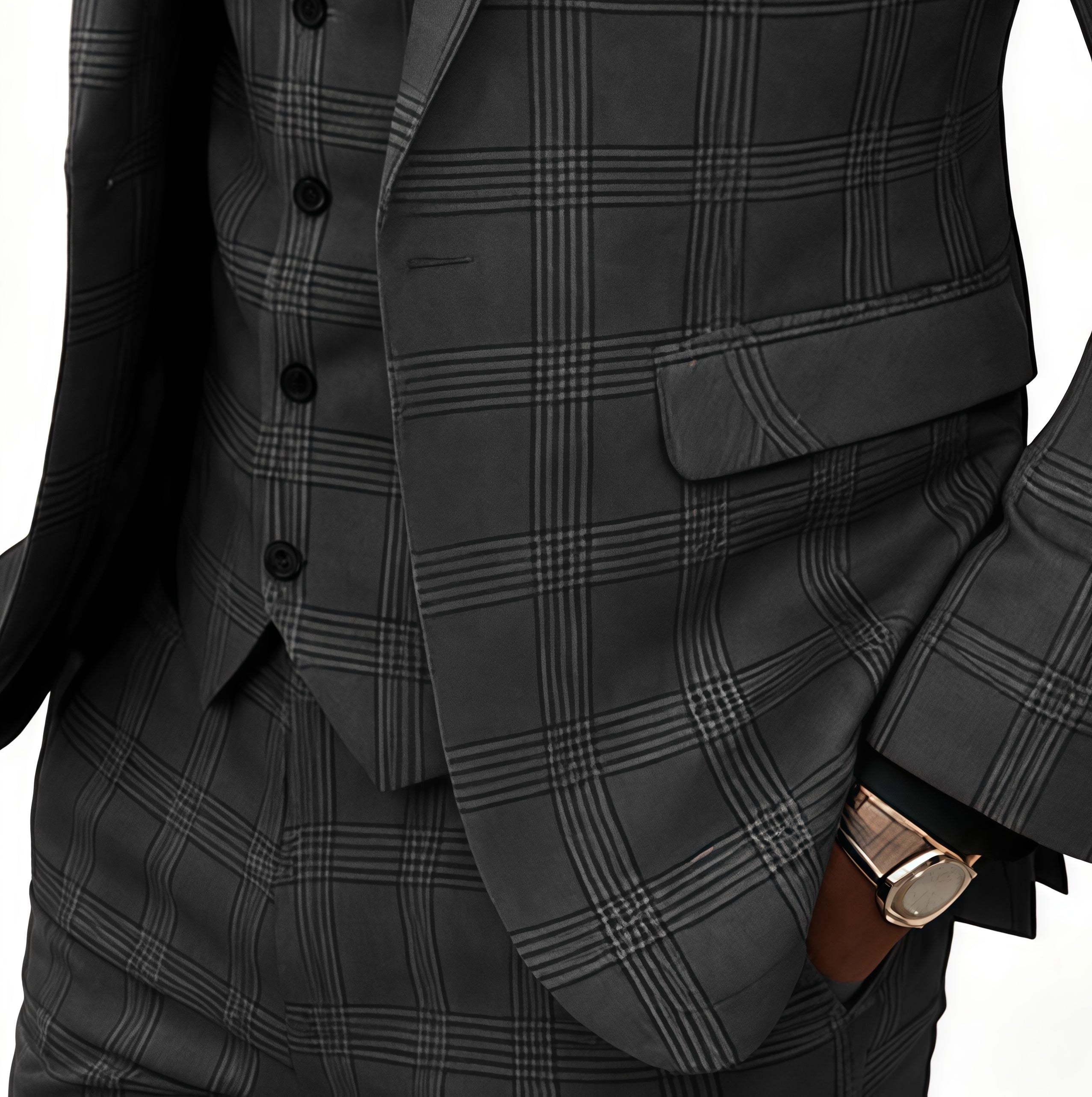 Prince of Wales Check Black Wool-Blend 3-Piece Suit